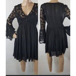 J Gee Black Lace Bell Sleeve Dress With Slip Dress Size 1X Plus